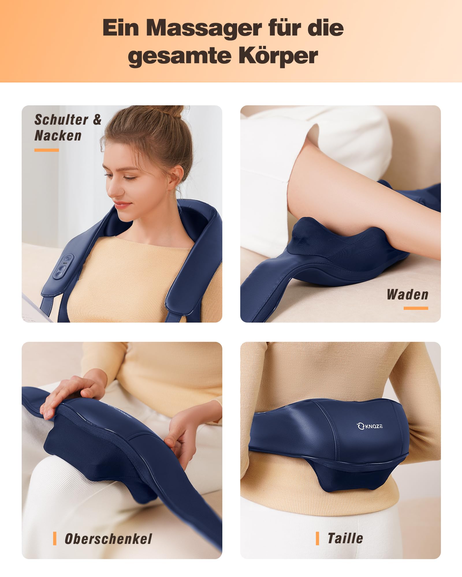 KNQZE® Shiatsu Massagegerät 4D, 2026 Kabellos Nackenmassagegerät mit Wärme, Verbesserte Graphenheizung, 4D Shiatsu Tief knetende Nackenmassage für Nacken, Schulter, Rücken, Geschenke für Frauen, Blau