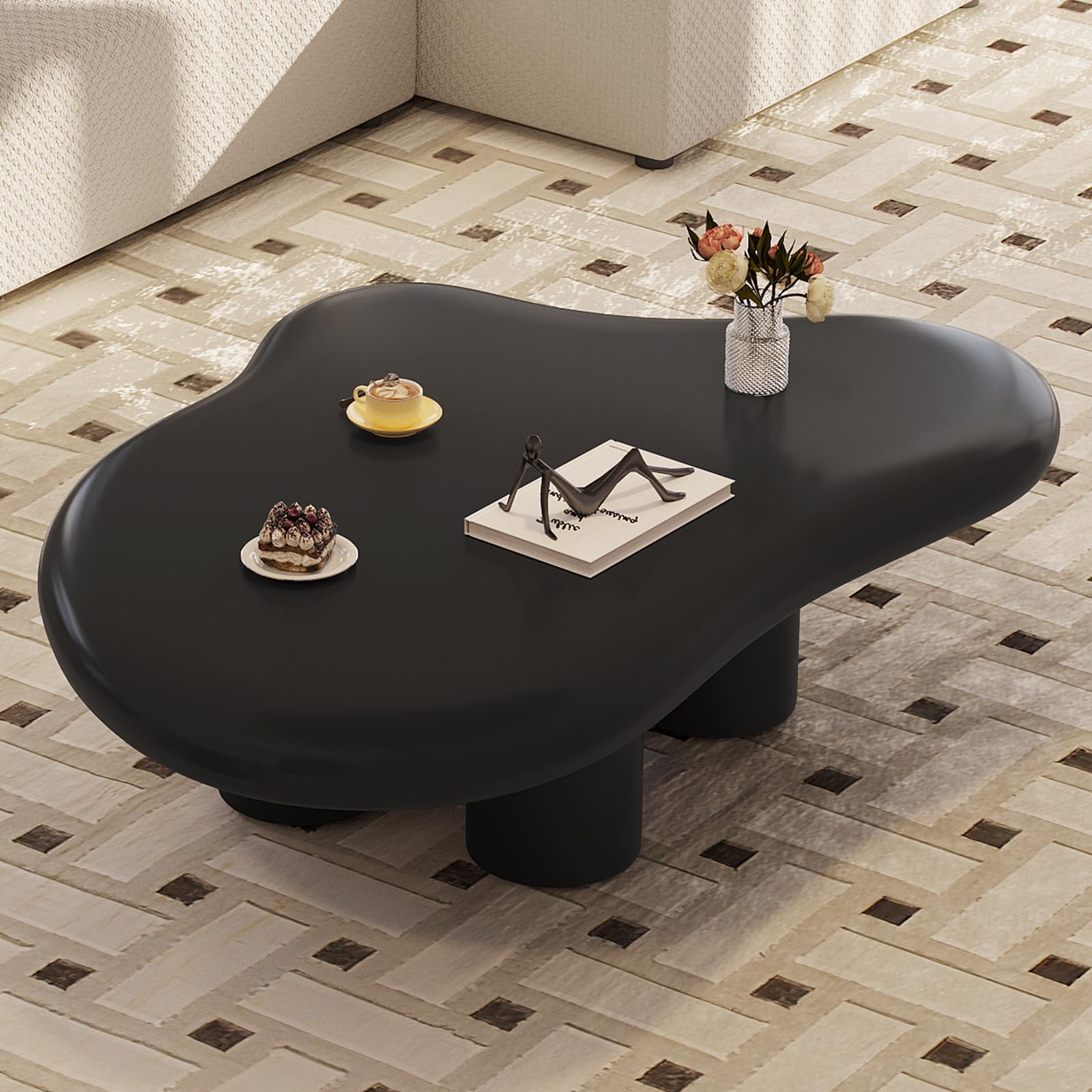 Cloud Coffee Table with 18.89" Legs, Cute Coffee Tables, Black Modern Tea Table, Irregular Indoor End Table for Living Room, Free Shape Center Tables with 4 Legs