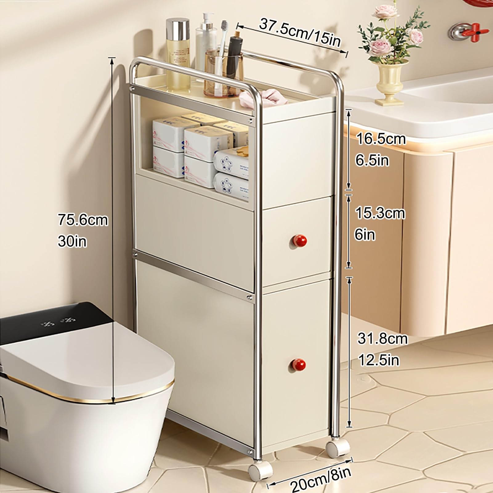 JHDXL Badezimmerregal aus Metall, Standregal mit 4 Fächern, Robuste Lagerregale, Rutschfestes Stabiles Bad Badregal, für Schlafzimmer, Küche, Badezimmer, Wohnzimmer