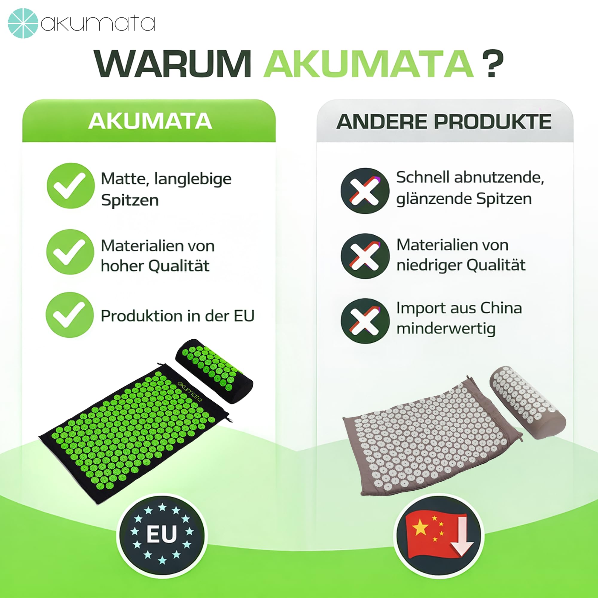 Akupressurmatte Set mit Kissen - Akkupressmatte 73cm zur Linderung von Nacken Rückenschmerzen Lenden und Füße - Reduziert Stress und Schlafstörungen