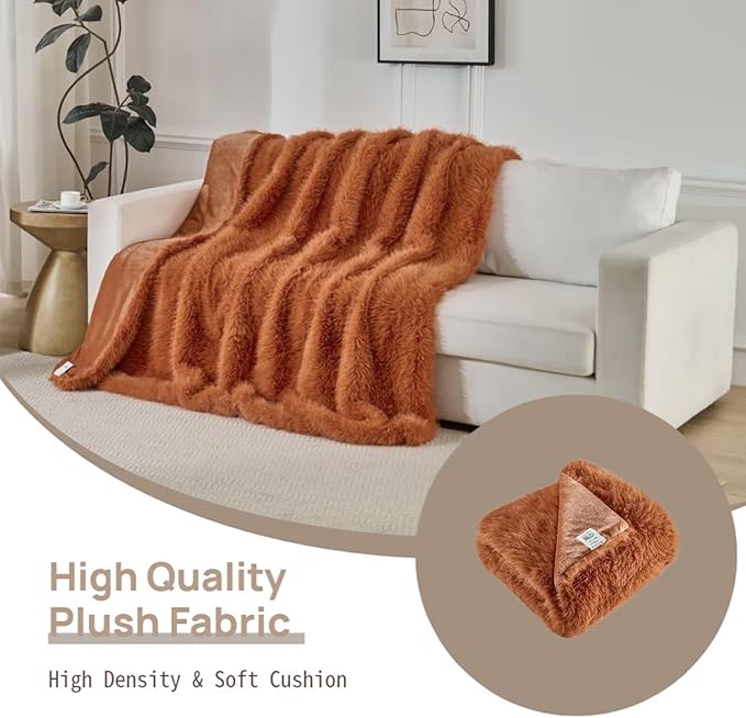 Luxury Fluffy Faux Fur Throw Blanket,Thick Fluffy Fuzzy Cozy Blanket,Plush Blankets for Couch, Sofa, Chair, Bed-Burnt Orange,60x80