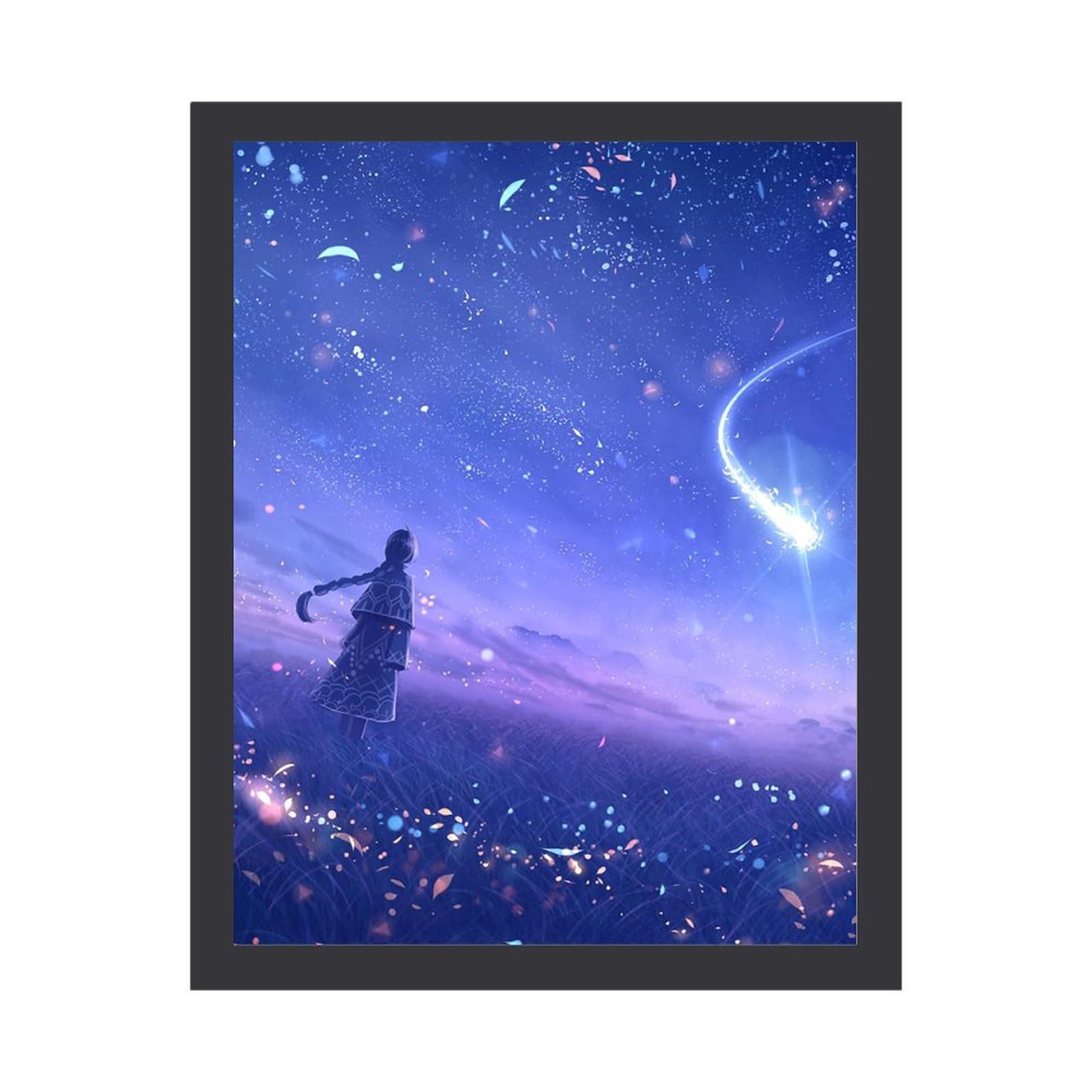 Amazon.co.jp: 額縁 アニメ 夜空 少女 流れ星 フォトフレーム 木製