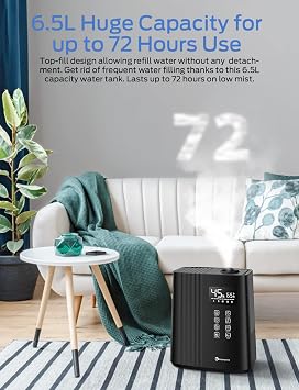 Elechomes SH8830 Humidifier, 6.5L(1.72Gal) Top Fill Warm and Cool Mist Humidifiers for Bedroom with Remote Control, 700 ml/h Max, Auto & Sleep Mode, 360 Nozzle, Auto Shut-Off, Black