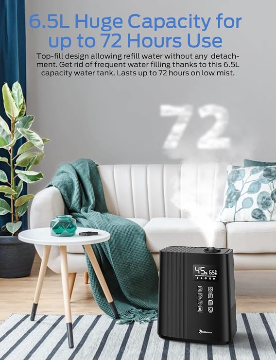 Elechomes SH8830 Humidifier, 6.5L(1.72Gal) Top Fill Warm and Cool Mist Humidifiers for Bedroom with Remote Control, 700 ml/h Max, Auto & Sleep Mode, 360 Nozzle, Auto Shut-Off, Black