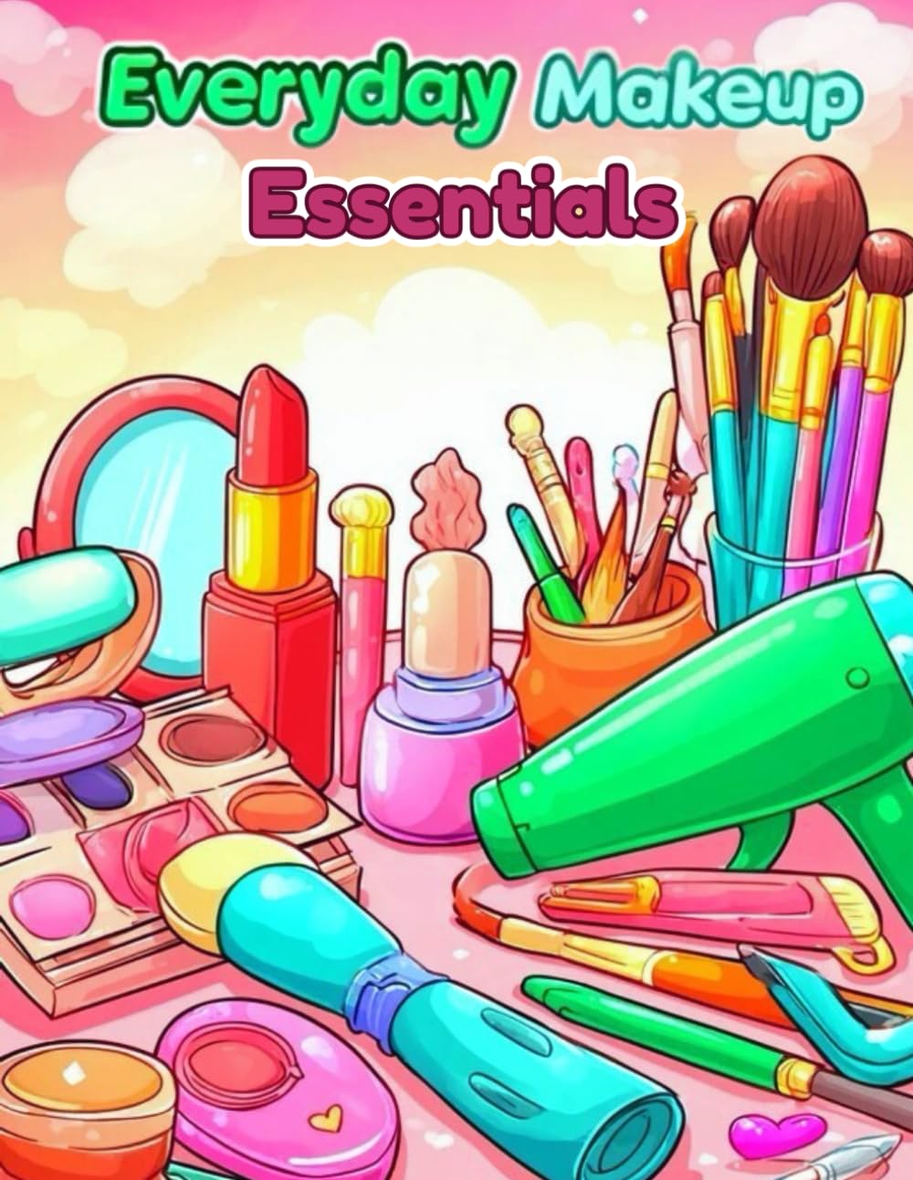 Everyday Makeup Essentials: Beauty and Makeup Coloring Book for Teens and Women – Everyday Cosmetics, Skincare Tools, Lipstick, Brushes, Bold Simple Designs for Stress Relief and Creative Relaxation