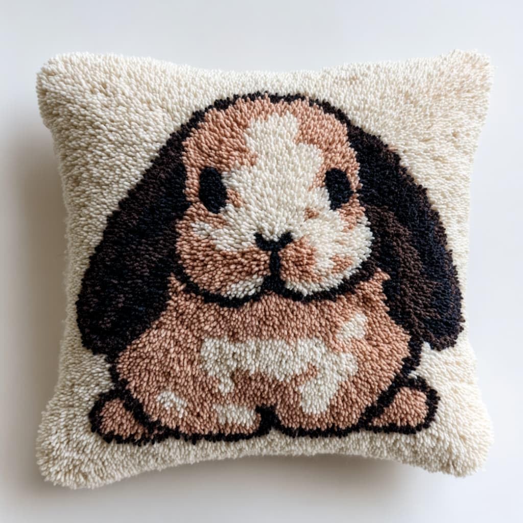 Taxpy Latch Hook Cushion Kits Rabbit Pillowcase Kits Embroidery Kit 17X17 Inch DIY Needlework Pillow Cover Sofa Cushion Rug Making