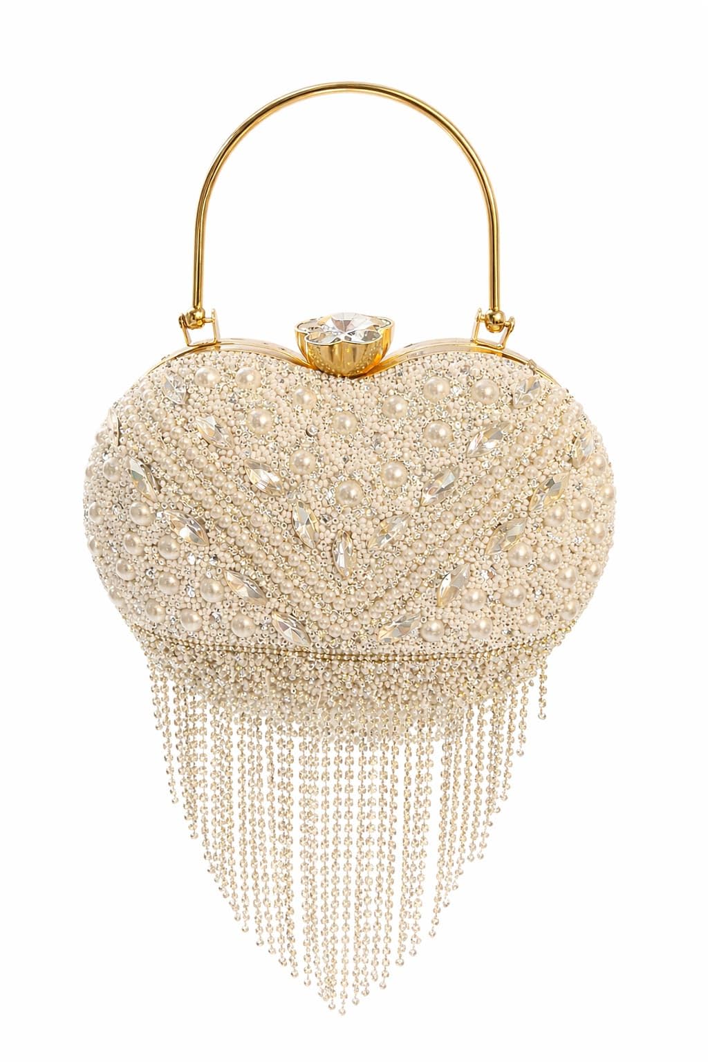 Luxury Silver Beaded Pearl Heart Clutch Bag with Handle & Chain for Women Party Wedding Evening Purse.-image-37