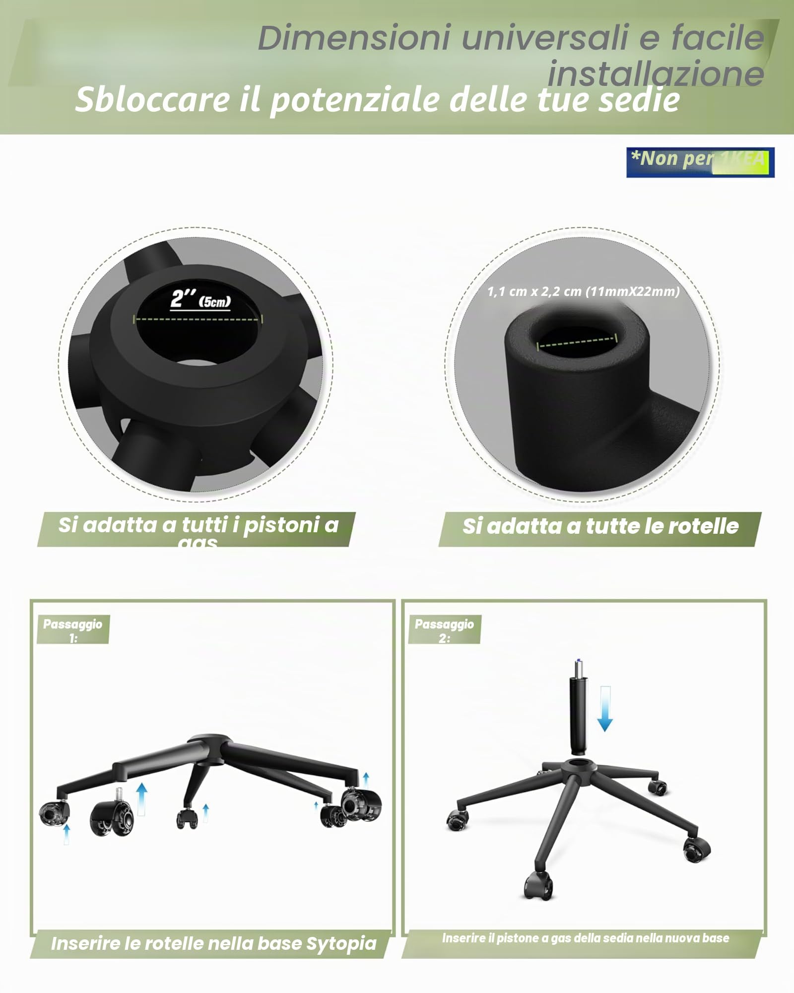 Sytopia Sedia da ufficio con piedistallo a croce con ruote, base universale in metallo da 60 cm per sedia girevole e sedia da gaming, portata fino a 1180 kg, set completo