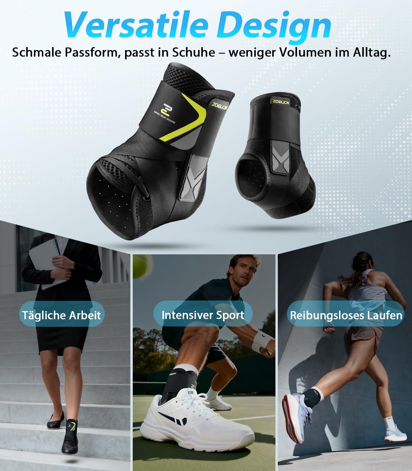ZOELION Tobillera con cordones rápidos con almohadillas estabilizadoras en forma de coche, ajuste delgado, soporte de tobillo para hombres y mujeres, para esguinces, recuperación de lesiones, deporte