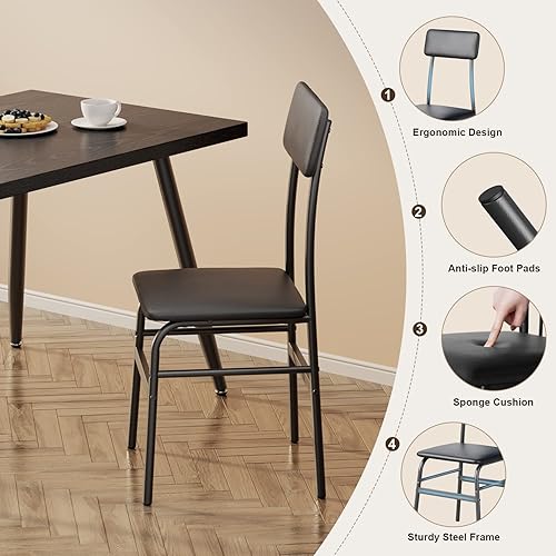 Miniatura 7 de Gizoon Juego de mesa de comedor para 4, moderno juego de mesa y sillas de cocina de 5 piezas, espacio pequeño Comedor de 4 Sillas y Mesa, marco de