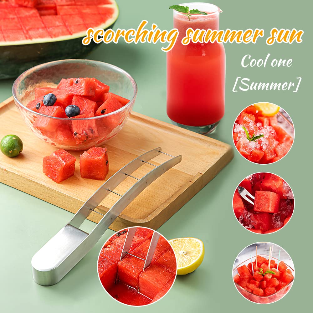 Couteau Pastèque Trancheur Coupe Acier Inoxydable Watermelon Cutter pour Cantaloup Papaye Fruit du Dragon