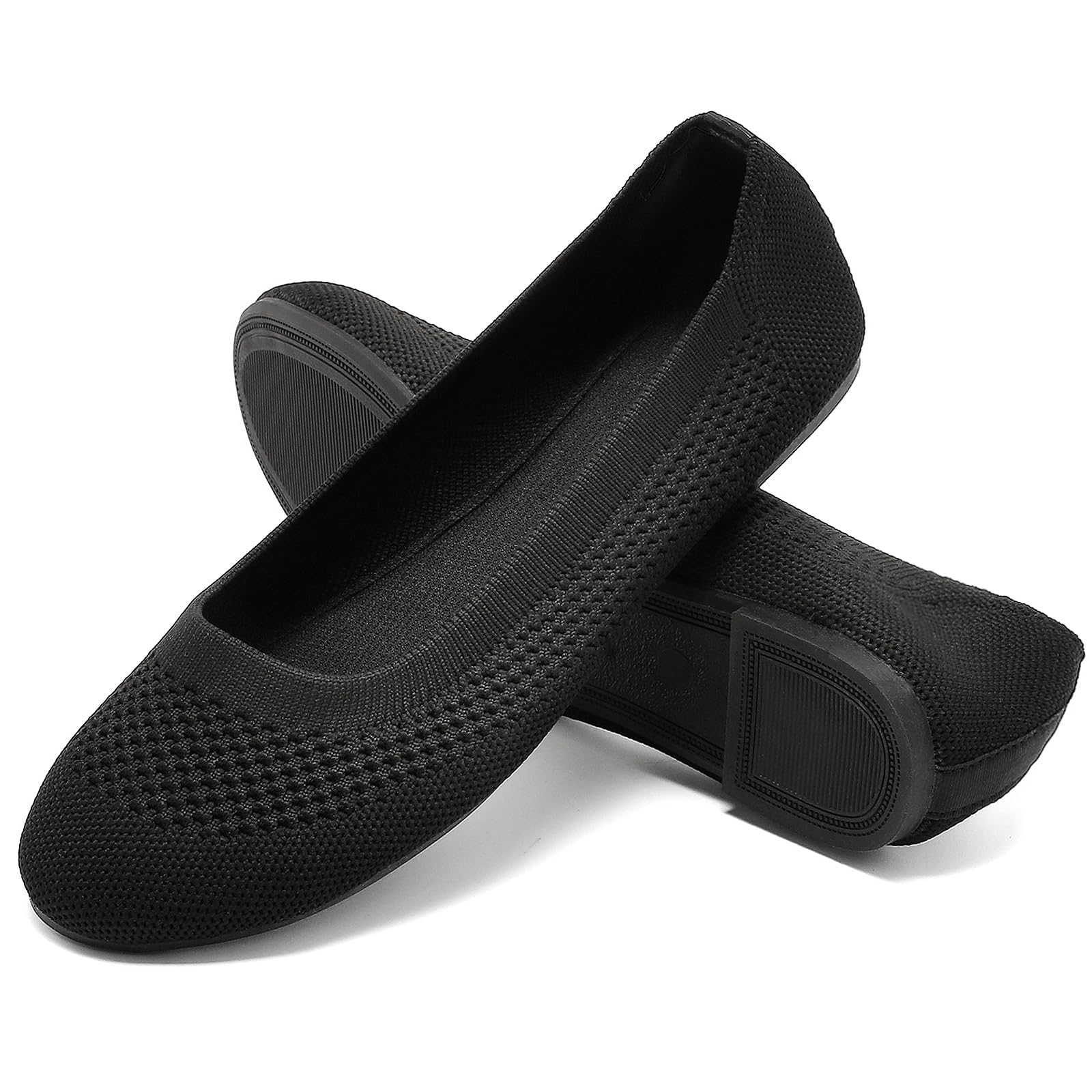 Damen Ballerina Flache Schuhe Komfort Slip On Klassische Rundkappe Pumps Schuhe Knit Faltbare Ballerinas Elegant Bequem Sommerschuhe Walking Flats für Frauen