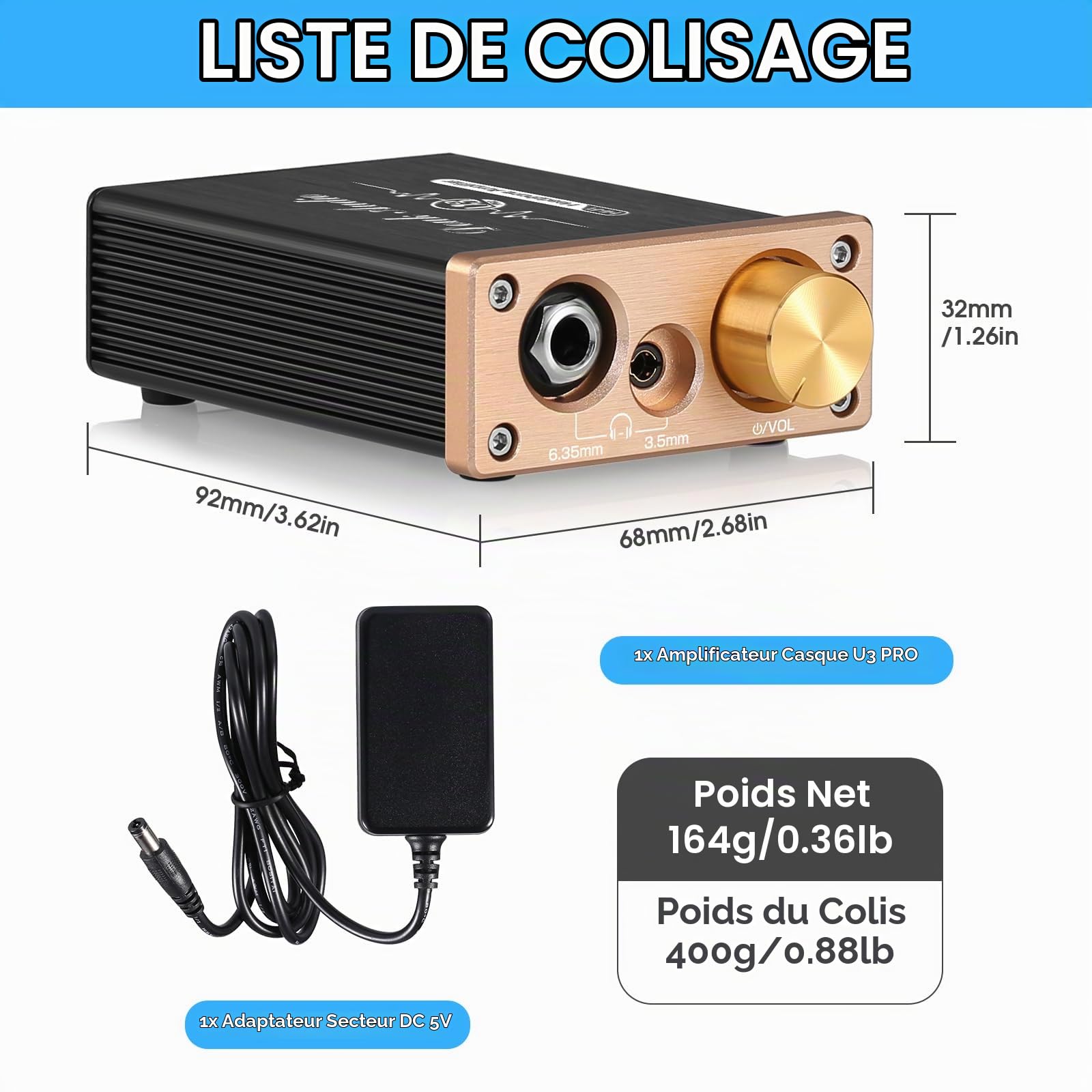 Douk Audio HiFi Mini amplificateur de casque de classe A pour casques DC5 V (U3PRO)