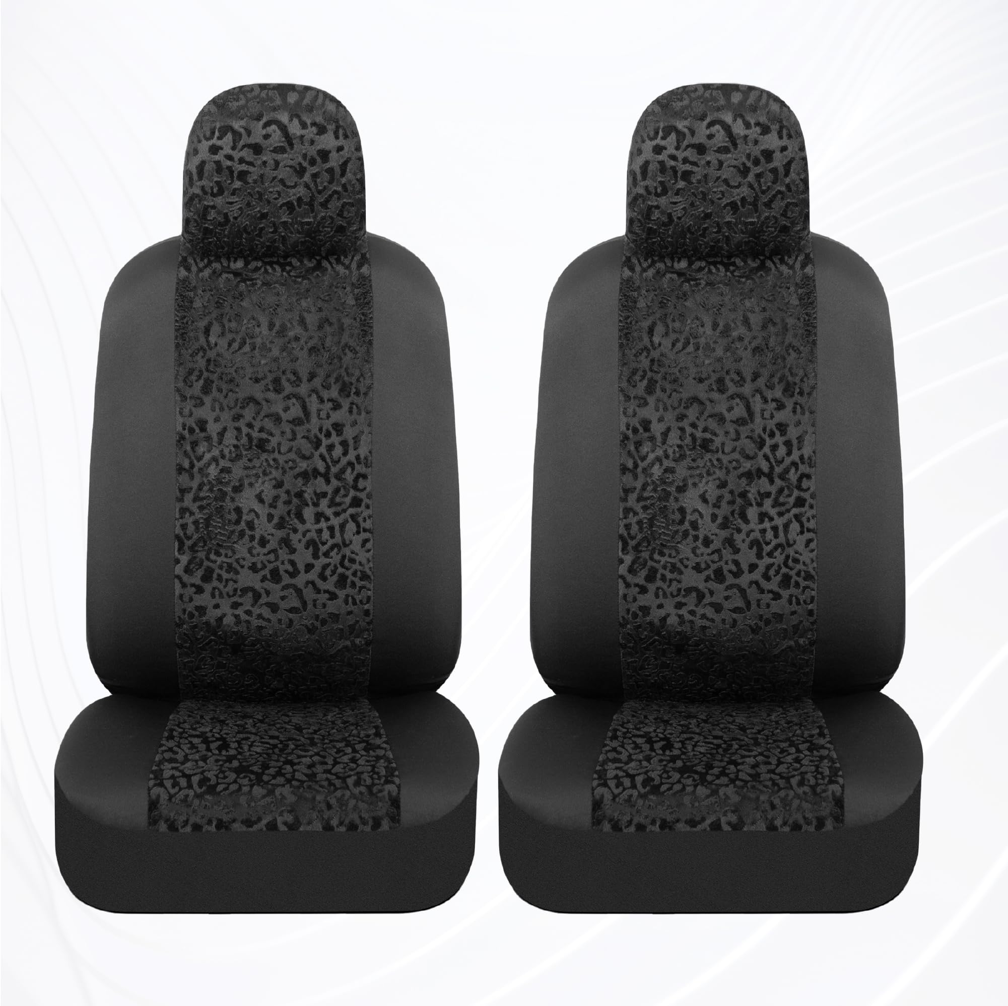 BDK Black Leopard Car Seat Covers for Front Seats Animal Print Front Seat Cover Set with Matching Headrest — view 4