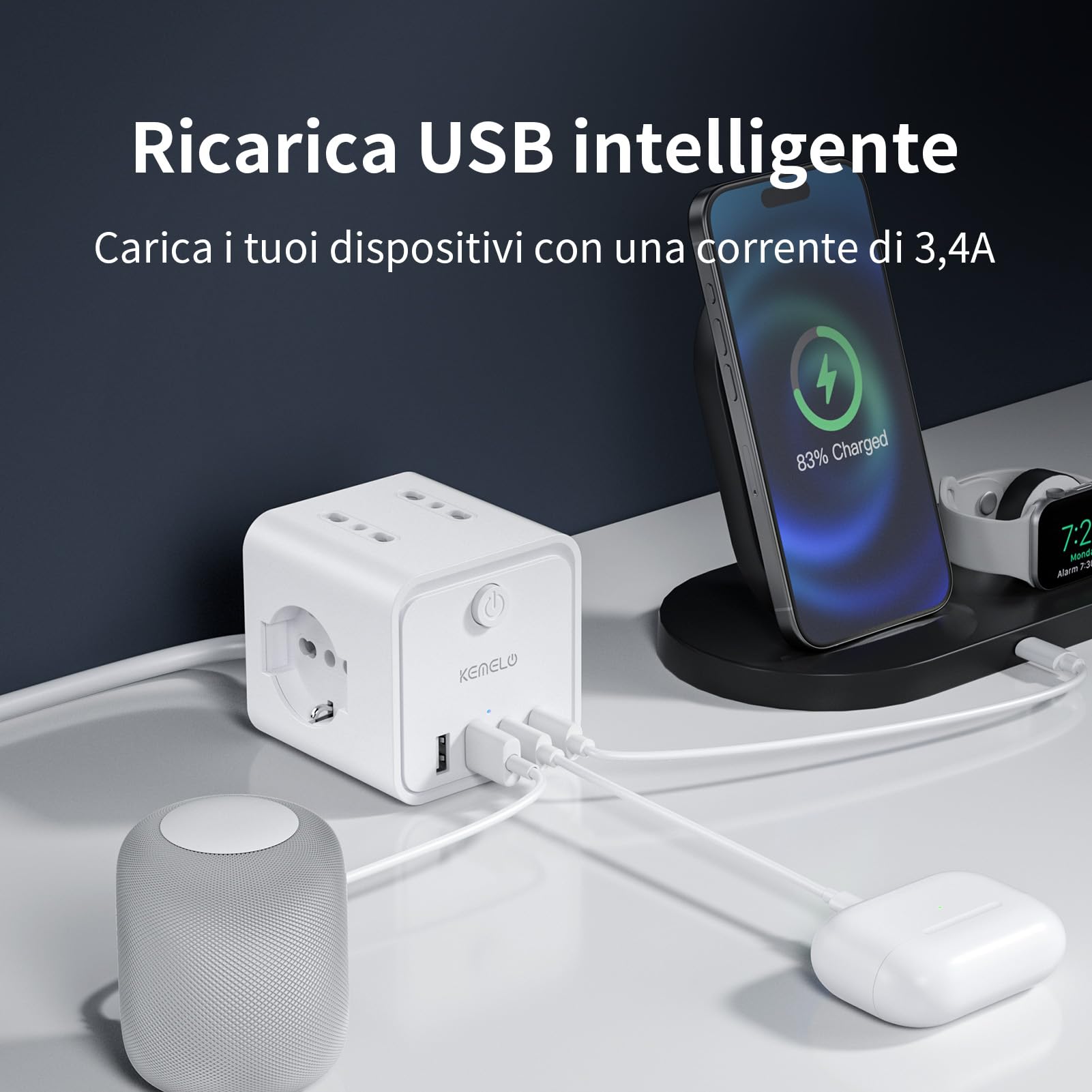 Ciabatta Elettrica Multipresa con 4 Prese Universali 10/16A ITA e Schuko, 2 M Prolunga Elettrica con 2 USB A+2 USB C,Presa Multipla Spina Piatta Salvaspazio con Interruttori per Casa, Ufficio Nero