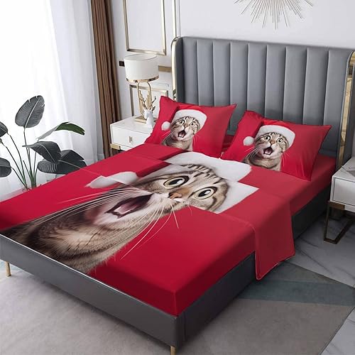 Miniatura 2 de Juego de sábanas de Navidad tamaño California King, divertido juego de sábanas de microfibra súper suave con patrón de 4 piezas, sábana bajera