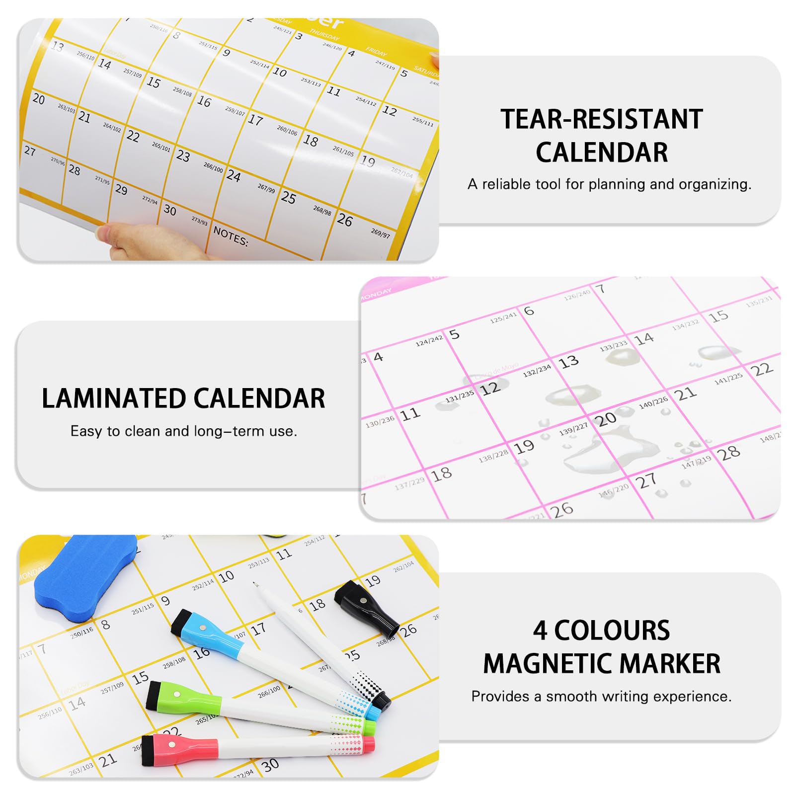 Jahres-Wandkalender 2026–2027, groß, laminiert, löschbar, Jahresplaner, nass und trocken abwischbar, 24 Monate, Jahreskalender für Büro, Schule, Zuhause, Organisation, Faltpaket, 121,9 x 81,3 cm