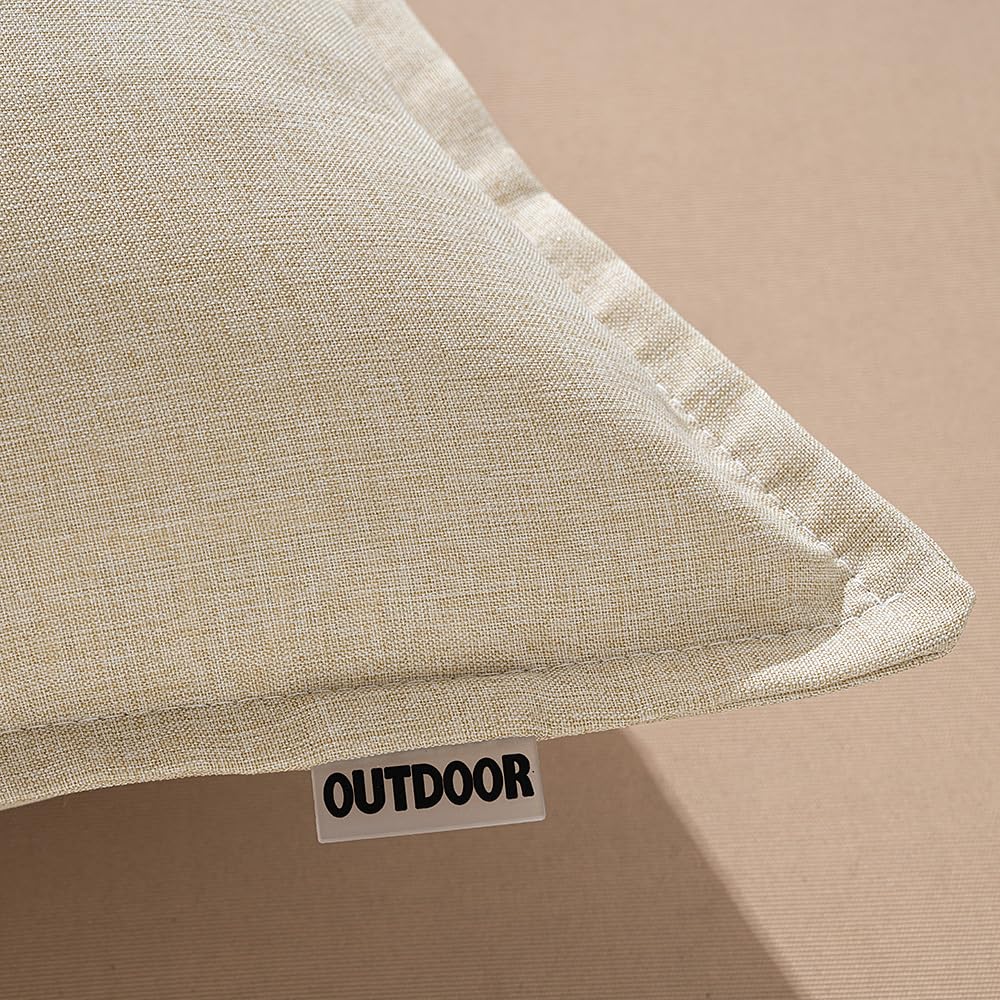 MIULEE Outdoor Cushions Waterproof Faux Linen Decorative Outside Cushion Covers Water Resistant for Garden Sofa Livingroom Chair Bedroom Tent Park Patio 45x45cm Set of 2 Beige - Image 2