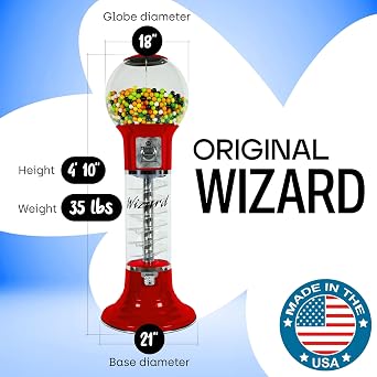 Gumball Machine Original Spiral with LED Light Rope - 4`10 Height - Set Up for $0.25 - Dispenses 1 Gumballs, Bouncy Balls & Toys in Round Capsules - Spin & Drop Vending Machines - Red