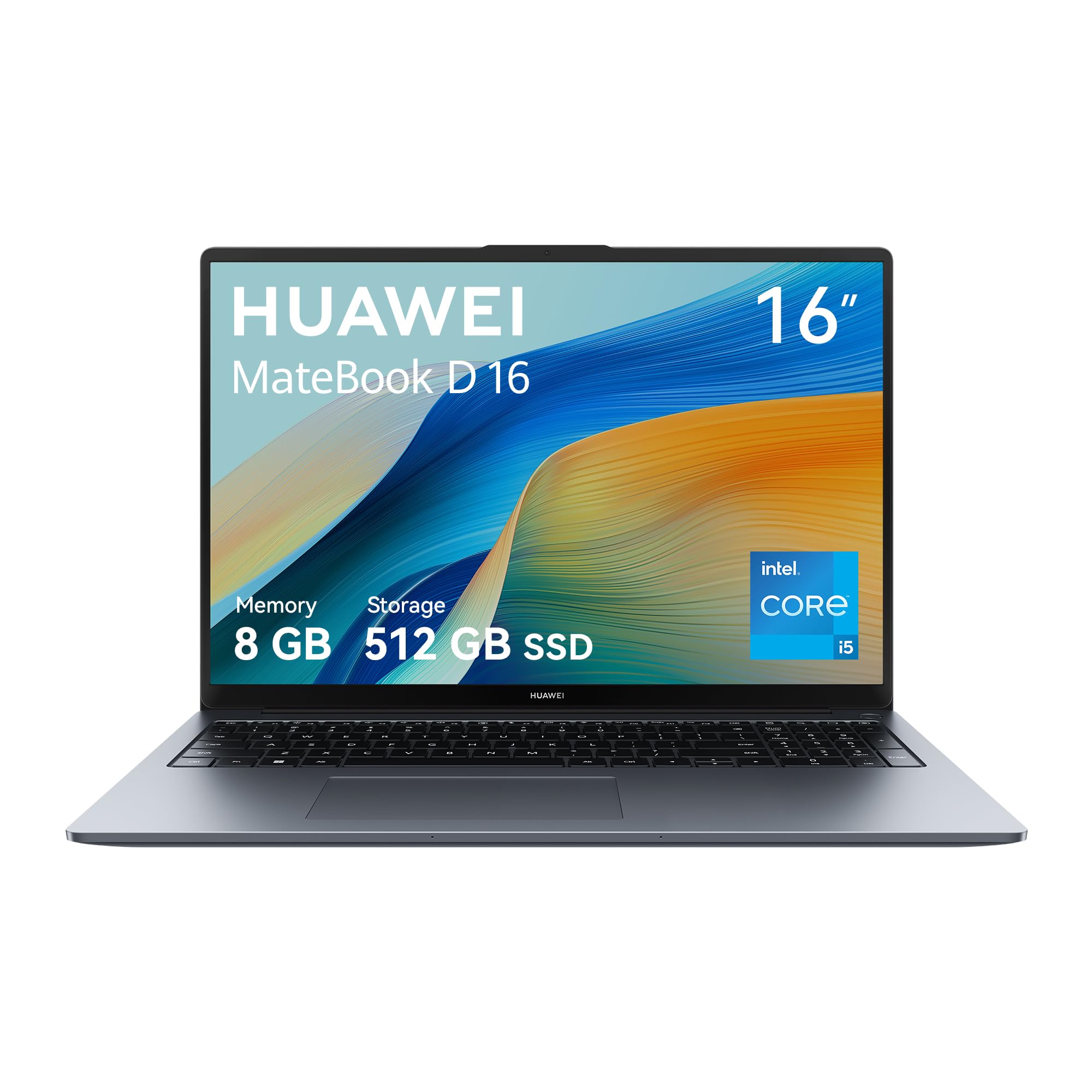 HUAWEI MateBook D16 Laptop, Display FullView da 16 Pollici, Processore Intel Core i5, 8GB di RAM, SSD da 512GB, Windows 11 Home, Case leggero da 1.68 kg, Grigio Spaziale Intel 12th I5 8GB+512 SSD