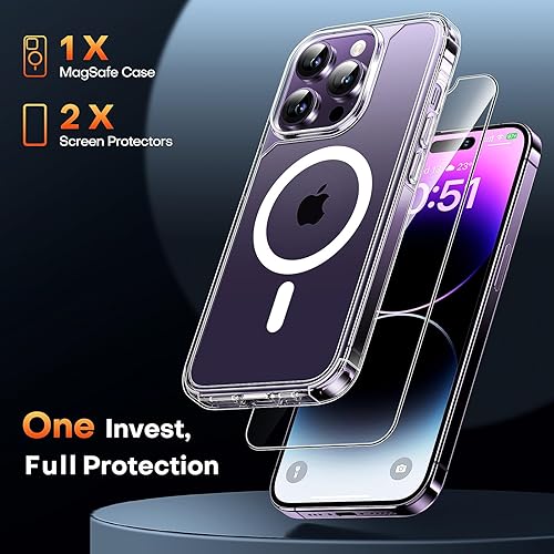 Miniatura 789 de TAURI - Funda delgada y magnética para iPhone 15 Pro Max, compatible con MagSafe, con 2 protectores de pantalla + 2 protectores para lente