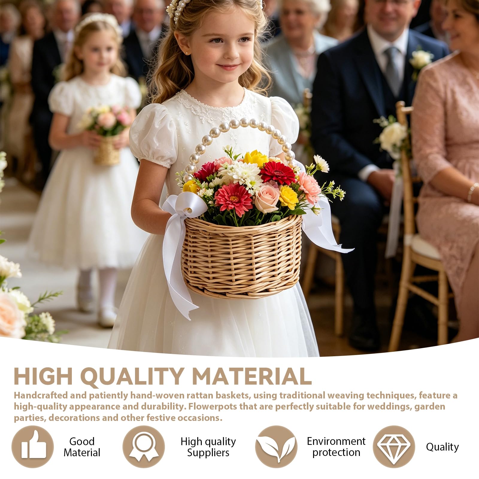 2 Stück Blumenmädchen Korb,20x15CM Blumenkorb Hochzeit Mit Henkel Und Schleife,Mini Geflochtener Blumenkorb,Rattan Blumenmädchen Für Hochzeit,Tischdeko,Hochzeiten,Heimdekoration
