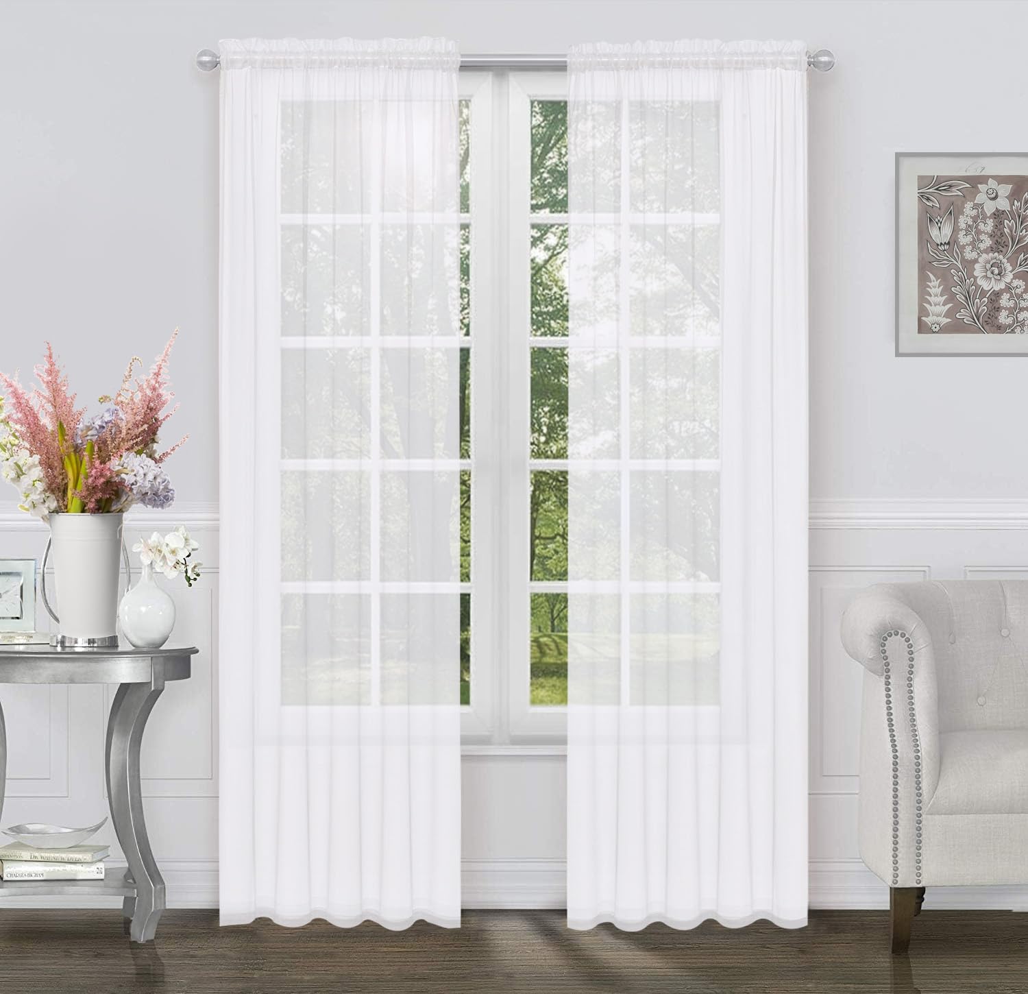 Tiny Break White Cotton Curtains 84 Inch Length for Living Room, Rod Pocket Soft Touch Cotton Light Filtering Voile Sheer Curtain for Bedroom - 60 x 84 Inch - White - Set of 2