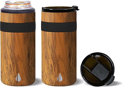 Elemental Duo-Sip - Vaso de café de viaje 2 en 1 con tapa 100% a prueba de fugas y aislante delgado para latas delgadas de 12 onzas, acero