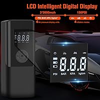 Vista 2 de Mini Portable Air Compressor 150 PSI Rechargeable Electric Air Pump DC12V Tire Inflator with Digital Display LED Light USB Charging for Car