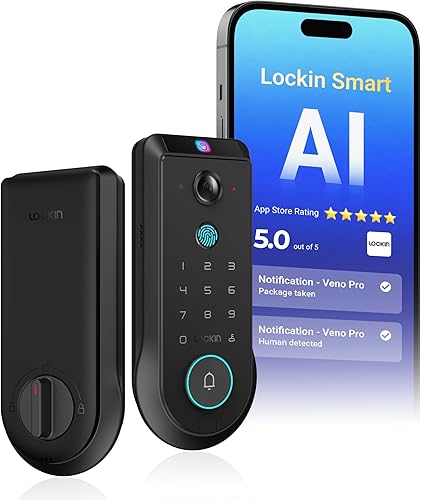Lockin Veno Pro Palm Vein Video Smart Lock con cámara 2K 180, reconocimiento de huellas dactilares, detección de movimiento AI, IP65 resistente a la