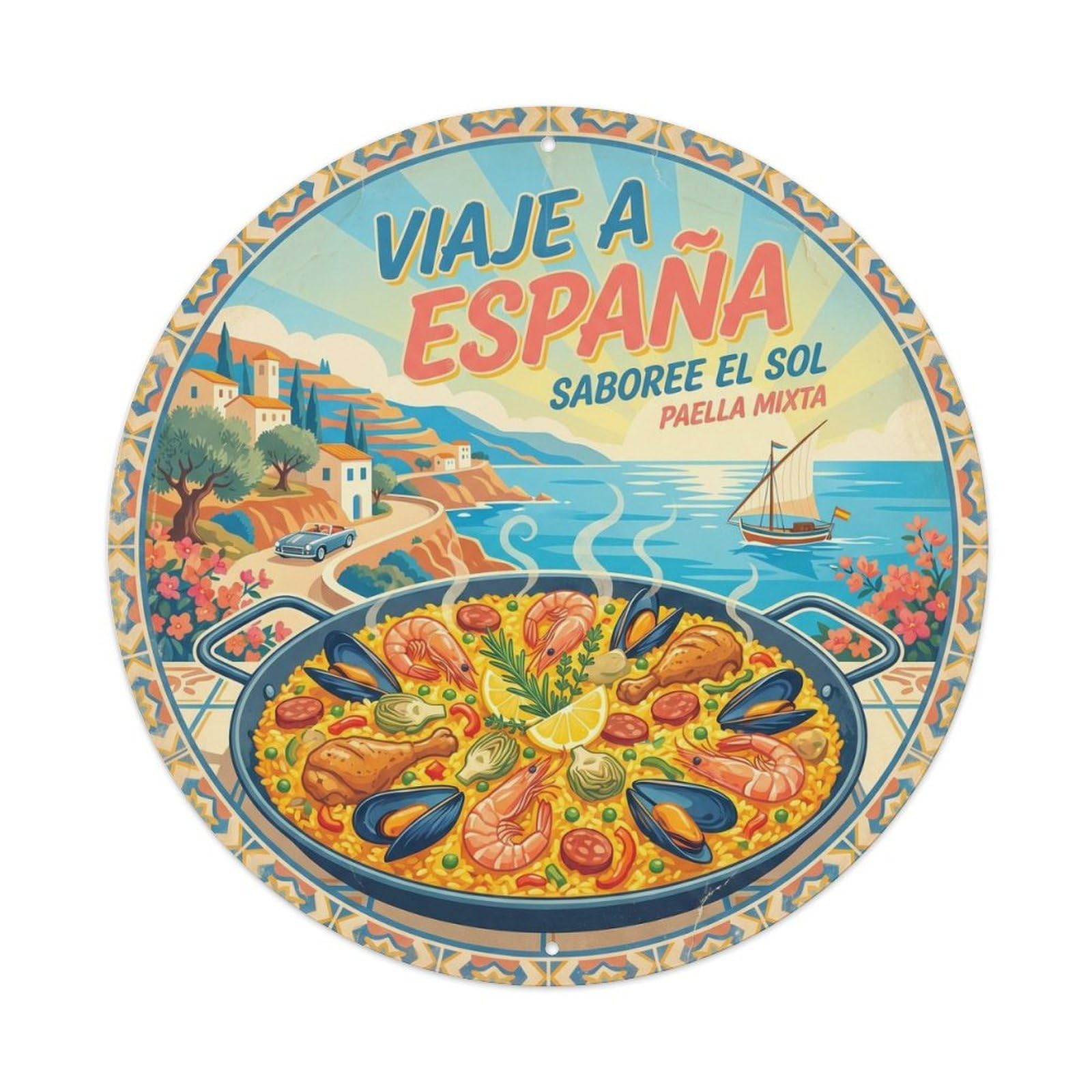 Paella Natural Travel Cuisine Mediterranean Food Metal Tin Sign