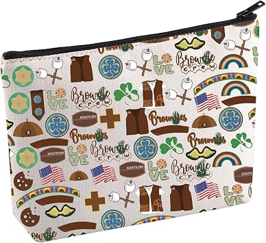 KUIYAI Scout Cosmetic Bag Scouting Troop Makeup Bag Scout Master Gift GirlsPower Gift ScoutCamping Journey Makeup BagBrownScoutM