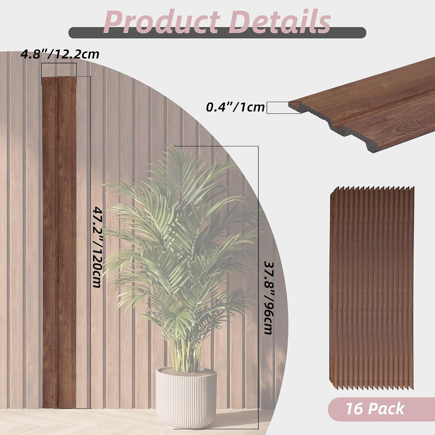 QUTREY Wall Panels Brown 16-Pack, 4.8 x 47.2 Inch 3D Wall Panels for Interior Wall Decor, TV Background, Living Room, Office