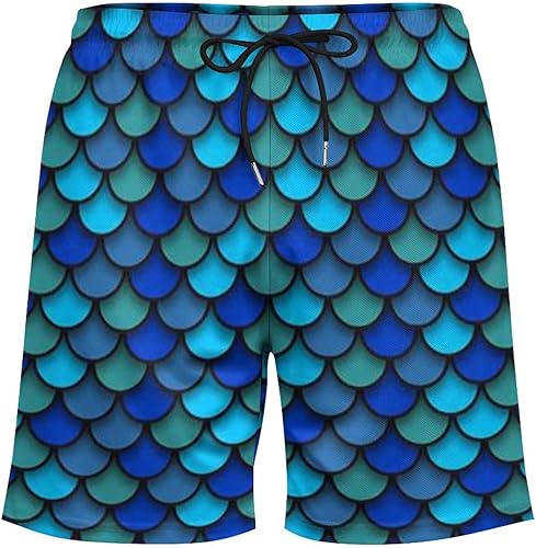 Miniatura 5 de Patrón azul de escamas de pescado Pantalones cortos de playa para hombre, forro de compresión, trajes de baño de secado rápido