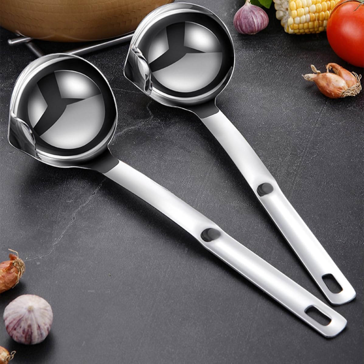 Stainless Steel Oil Filter Spoon Long Handle Skimmer for Kitchen