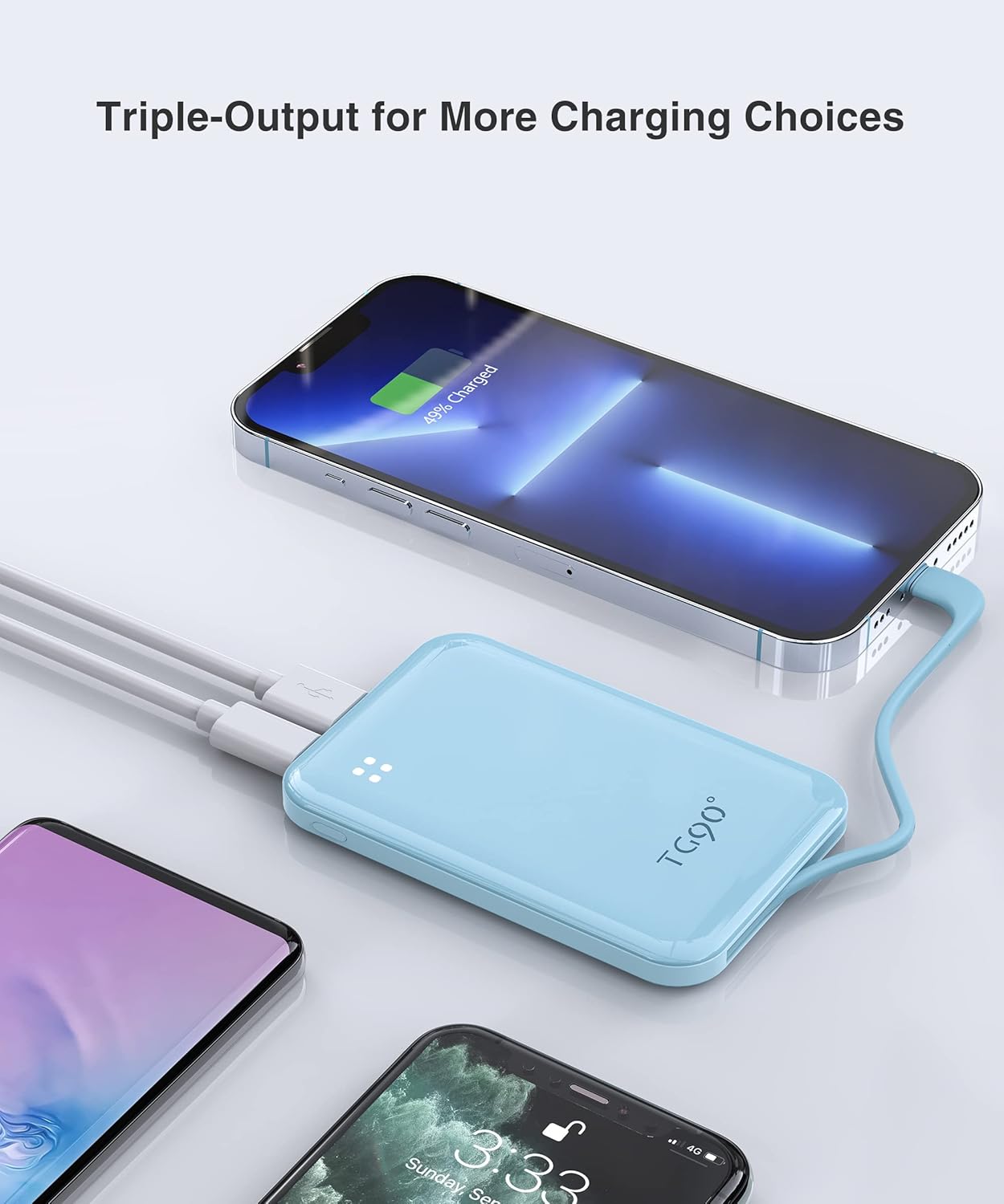 TG90° Mini Power Bank with Built-in Cable, 4500mah Compact Portable Charger External Battery Pack Compatible with iPhone 13/13 Pro Max/12/12 Pro Max/11/11 Pro Max/X/XS/SE/8 and More : Cell Phones & Accessories
