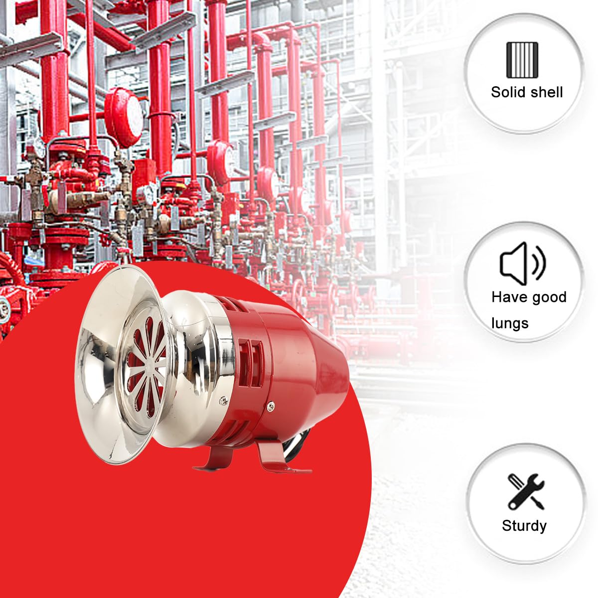 Industrielle Sirena di Allarme MS-390 - 120dB Motore Resistente in Acciaio 220V 100W ad Alta Decibel -30℃ Resistente al Freddo Suono Continuo (Rosso)