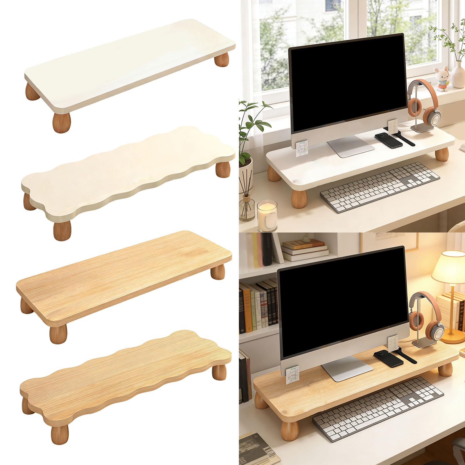 Supporto per monitor in legno con spazio extra per riporre lo schermo del computer, per organizzare la scrivania e pianificare la scrivania ergonomica