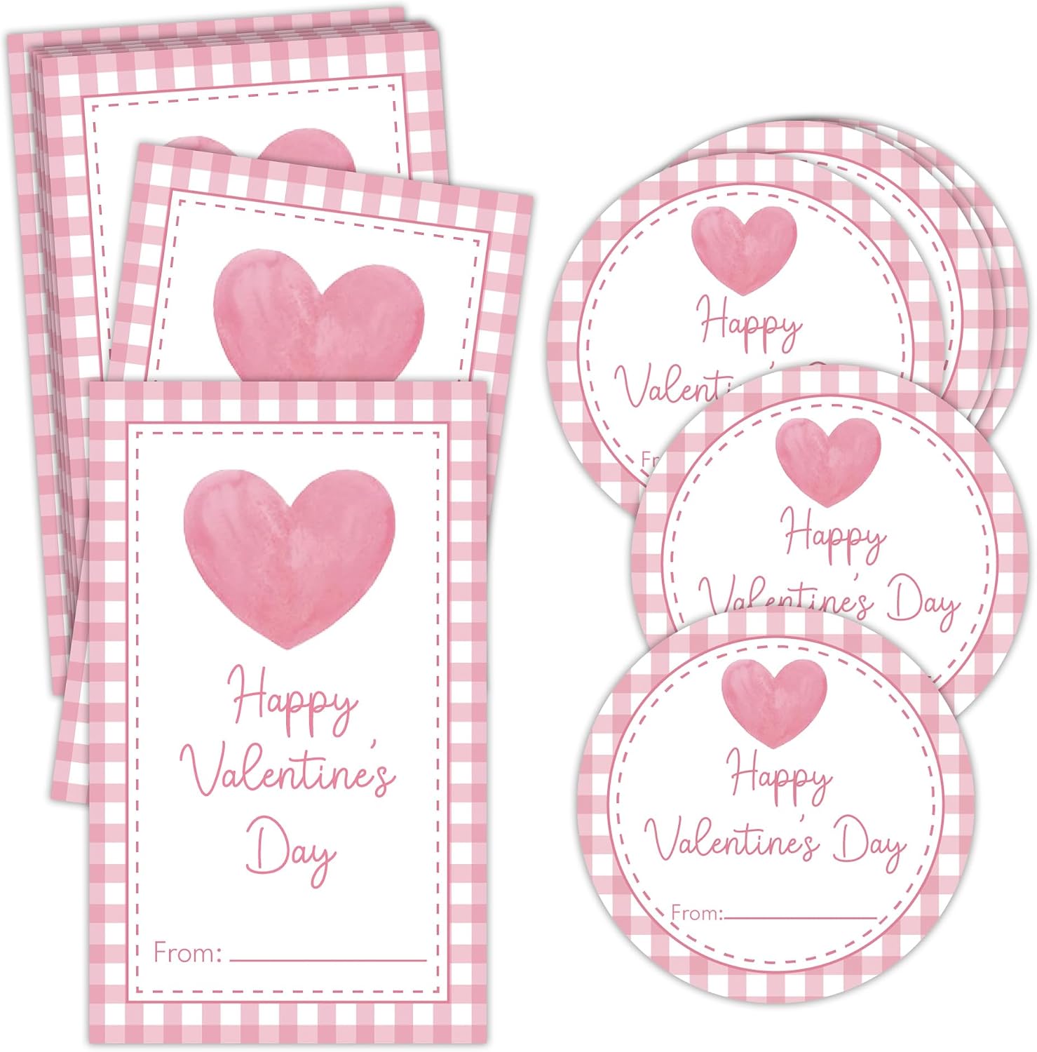 Happy Valentine's Day Tag Stickers Set, Red Heart Pattern Valentine's Day Gift Tags Stickers, Gift Wrapping & School Classroom Favor Supplies, 20 Round & 20 Square