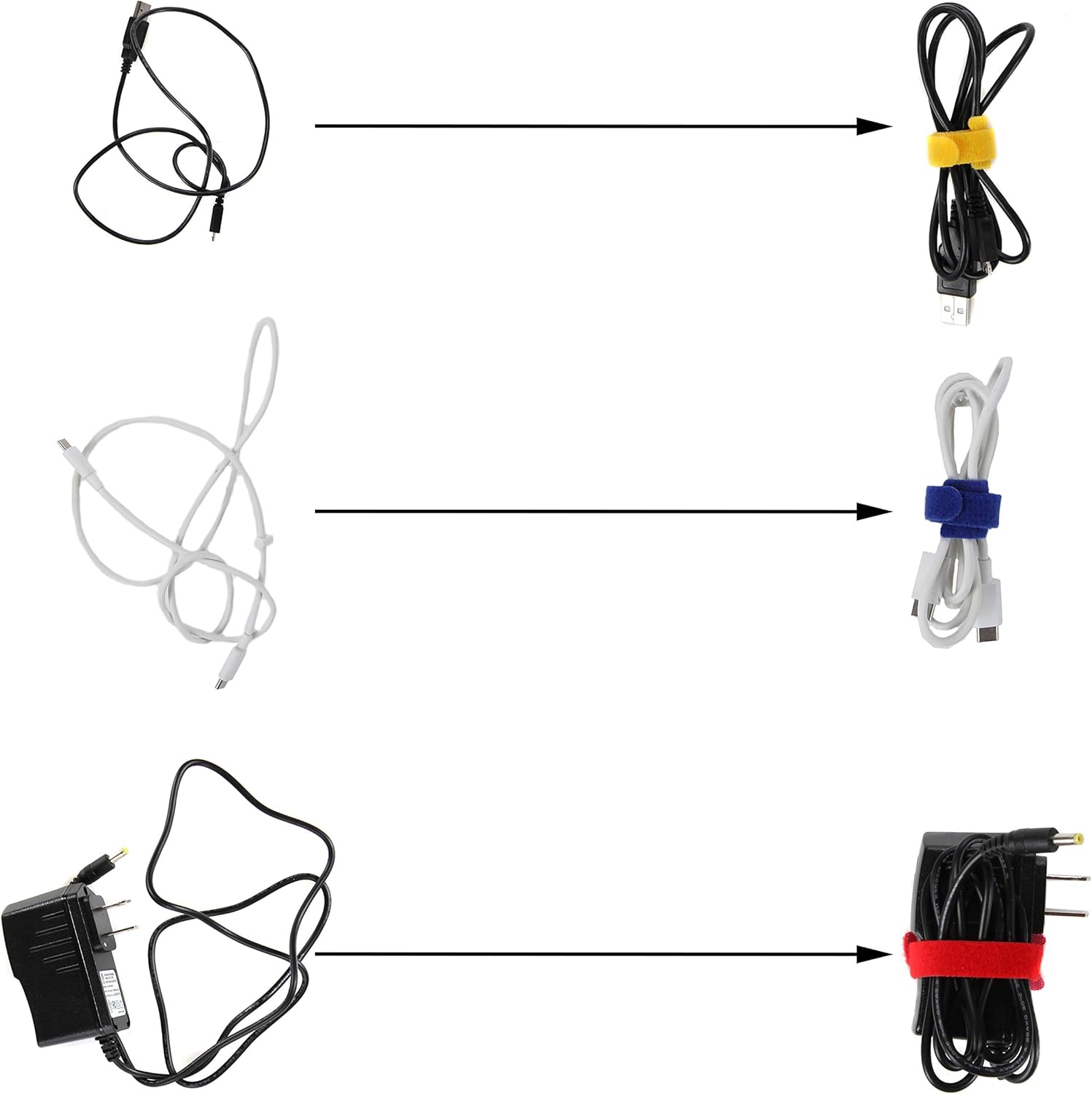 Cable Management Ties - (30) 8" Reusable Self-Gripping Cord Straps- Wire Organizer for Desks and Offices- Simple Cord (Multi-Color)