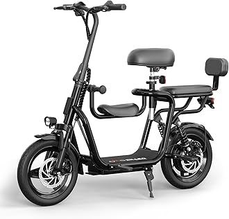 Electric Scooter with 3 Seats for Adults Power by 350W Motor 500W Peak, E Bike with 14" Pneumatic Tire and 20 Miles Range&17.4Mph, Electric Bicycle for Women/Man Black Pro