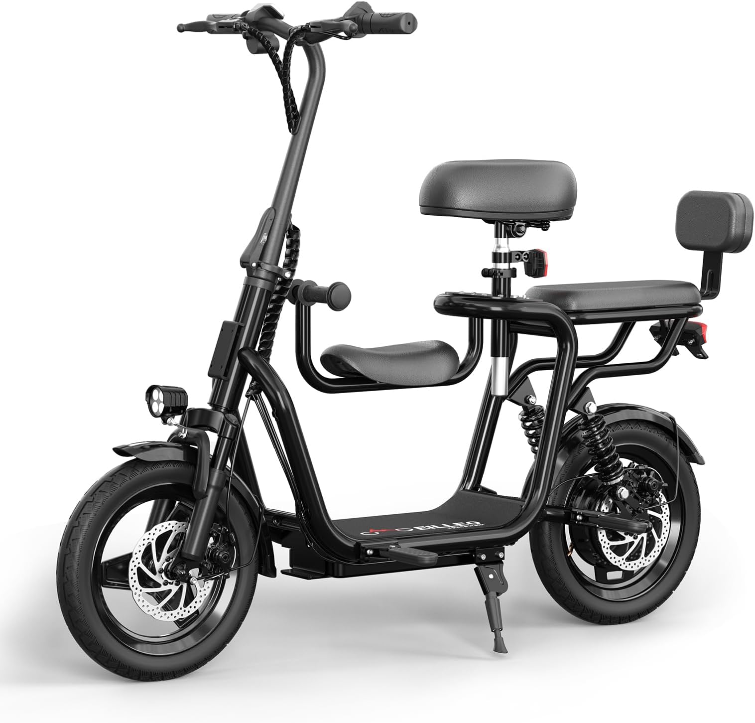 EILLEO Electric Scooter with 3 Seats for Adults Power by 500W Peak Motor, E Bike with 14" Pneumatic Tire and 20 Miles Range&17.4Mph, Electric Bicycle for Women/Man Black