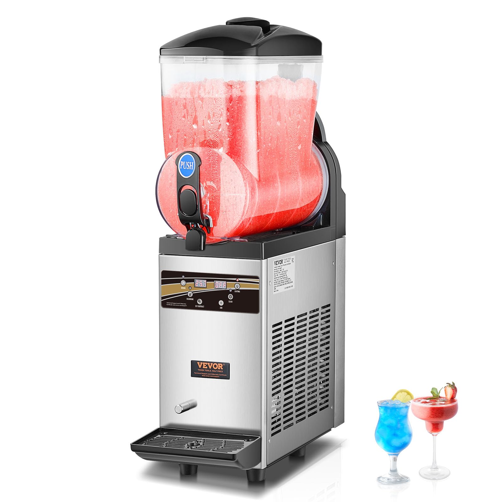 VEVOR - Máquina comercial de margarita, máquina comercial de granizado de un solo tanque de 15 l, 60 tazas de acero inoxidable para batidos de margarita, máquina de bebidas congeladas, máquina de