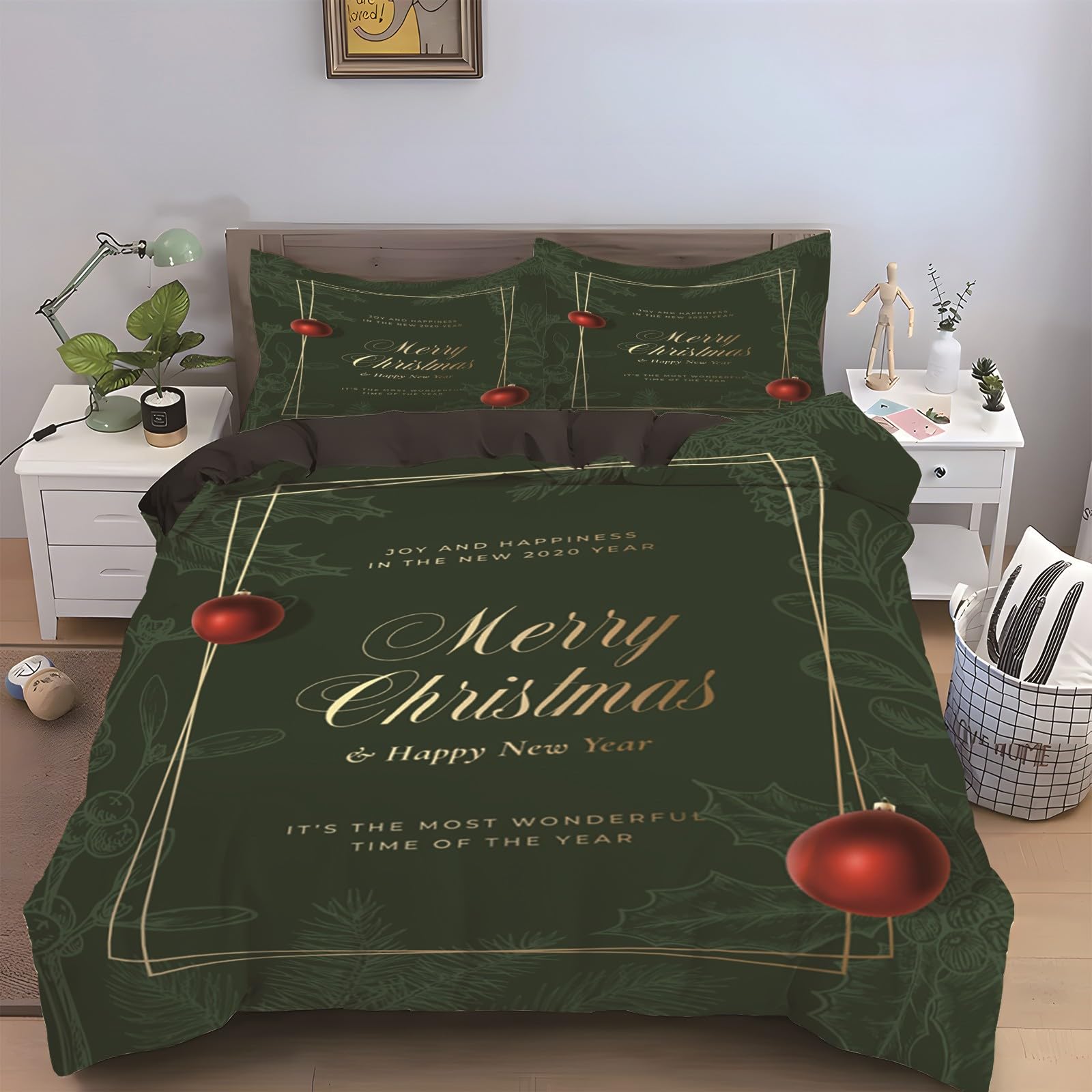 Parure de lit 200x200 avec carte de vœux : housse de couette en microfibre et 2 taies d'oreiller