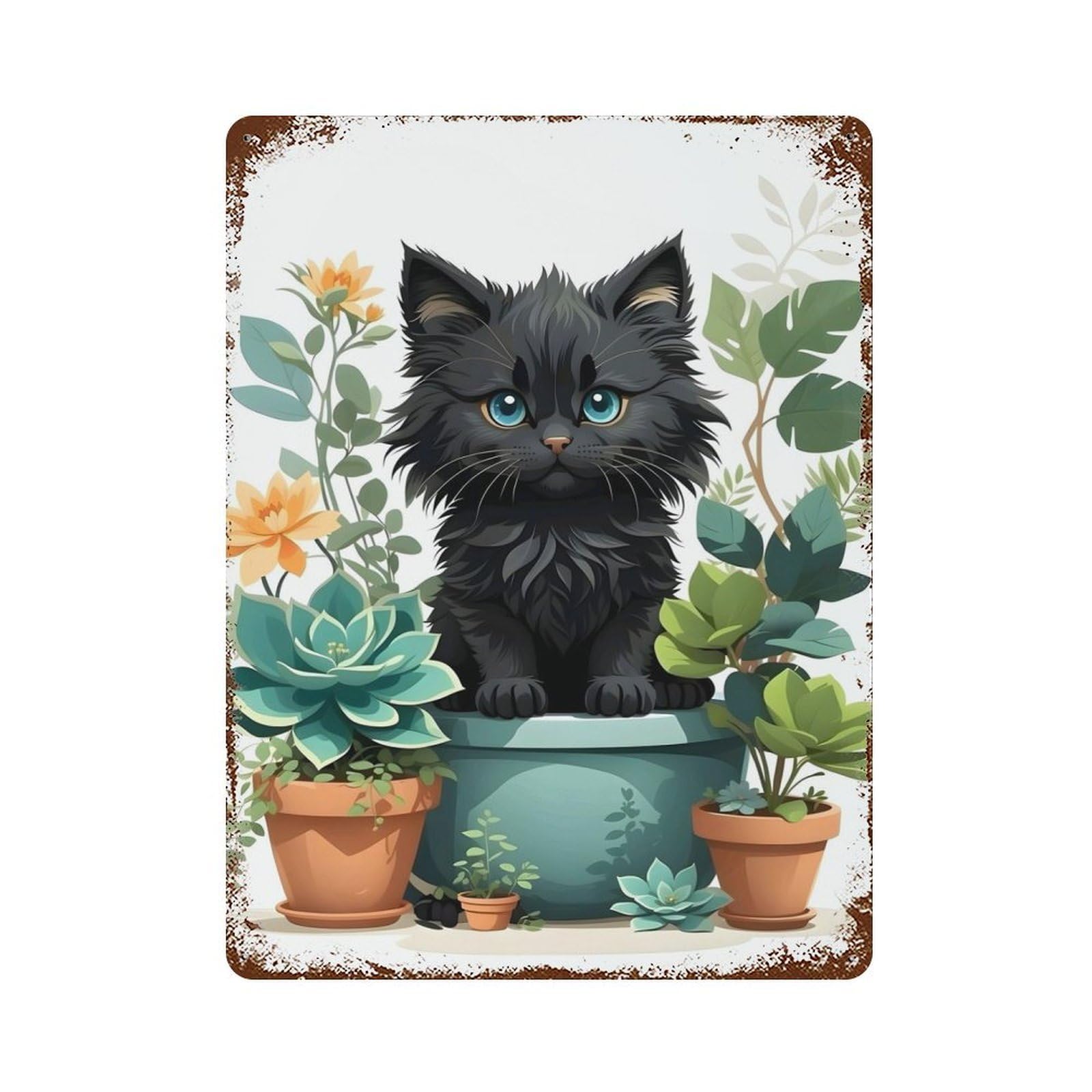 Garage Style Black Cat Illustration Rustic Tin Plaque 15.7"x11.8", Industrial Home Decor for Bar And Workshop