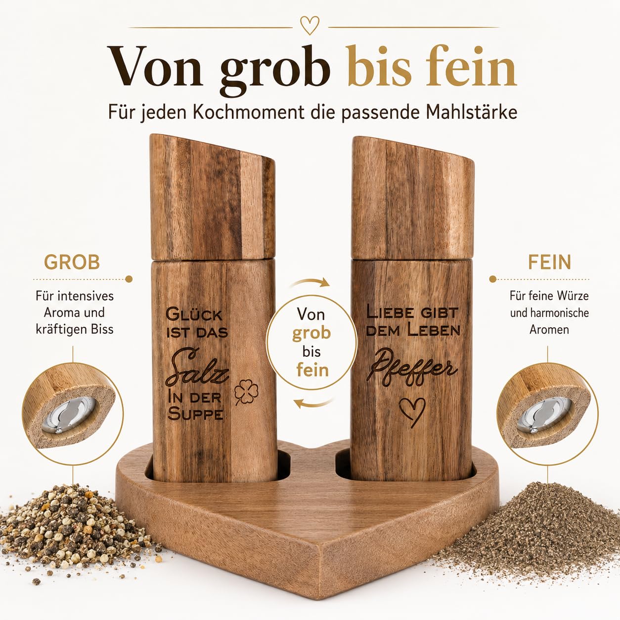 Hochzeitsgeschenk Salz und Pfeffermühle Holz Set – Geschenke zur Hochzeit für Brautpaar – Einzugsgeschenk Haus & Verlobung Geschenk – Hochzeitsgeschenke Ideen Holz Mühlens