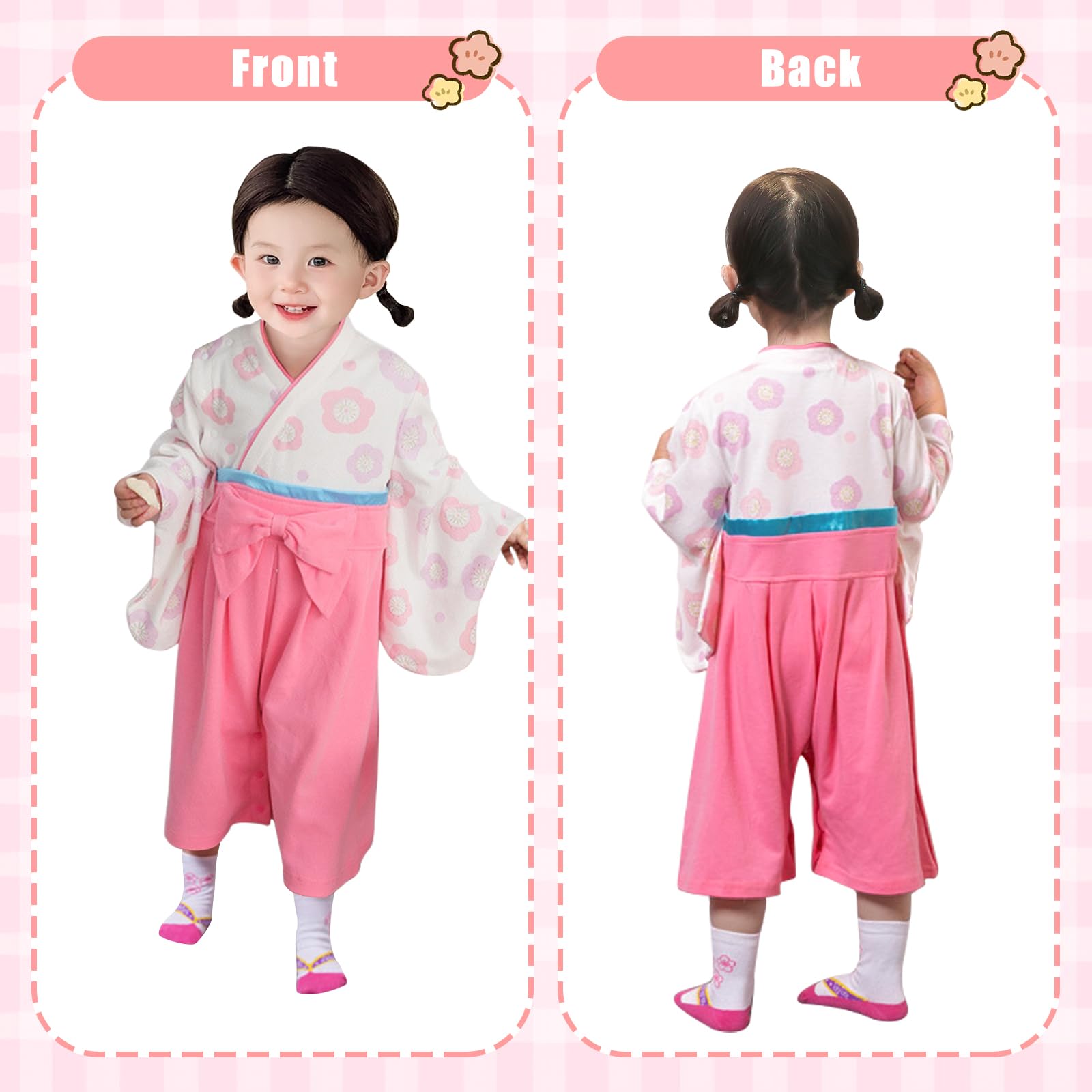Baby Kimono Neonato Manica Lunga Cotone Kimono Giapponese per Neonati Costume Carnevale per Bambina e Bambino con 2 Paia di Calzini