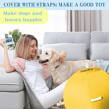 25 Horse Ball&Cover with Straps, Herding Ball for Dogs Blue Heelers, Harding Ball Dog Large, Mega Pets Soccer Yellow Ball for Australian