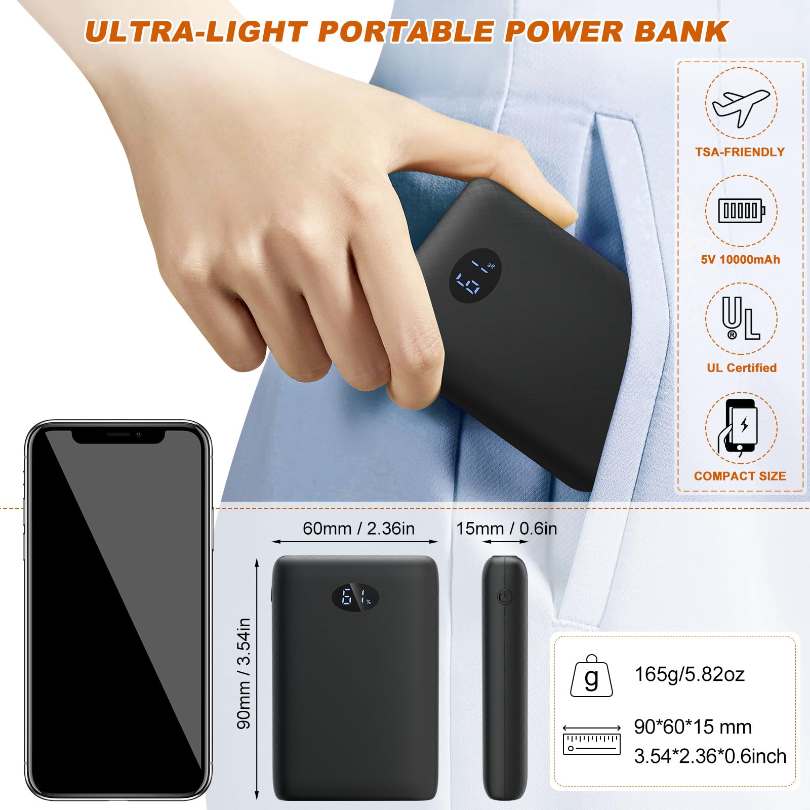 Batteria Ricaricabile 7.4V 16000mAh – Power Bank Per Giacca E Gilet Riscaldato, Con Spia LED - 4