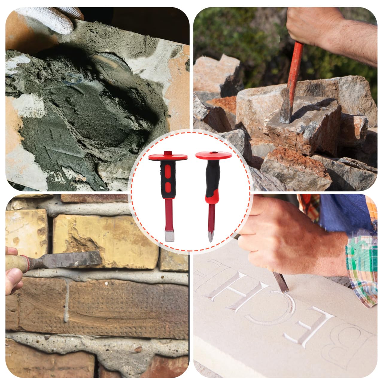 Alipis Set Scalpelli Per Calcestruzzo e Roccia Da 250 Mm, Acciaio Al Cromo Vanadio Temprato, Impugnatura Ergonomica Antiscivolo Protezione Mani, Utensili Per Muratura e Intaglio Professionale, 2 Pezzi